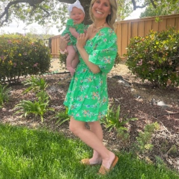 Women's Puff Short Sleeve Cut Out Bubble A-Line Dress - A New Day™Green Floral 3 - Picture 5 of 6